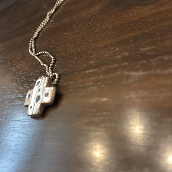 YVES SAINT LAURENT YSL Silver Cross with Light Blue Rhinestones - Picture 6 of 7